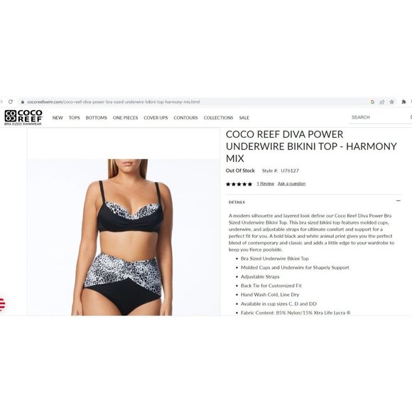 Coco Reef Diva Power Bikini Top Size 32/34C Harmony Mix Dots Bra Underwire Cups - Picture 4 of 8